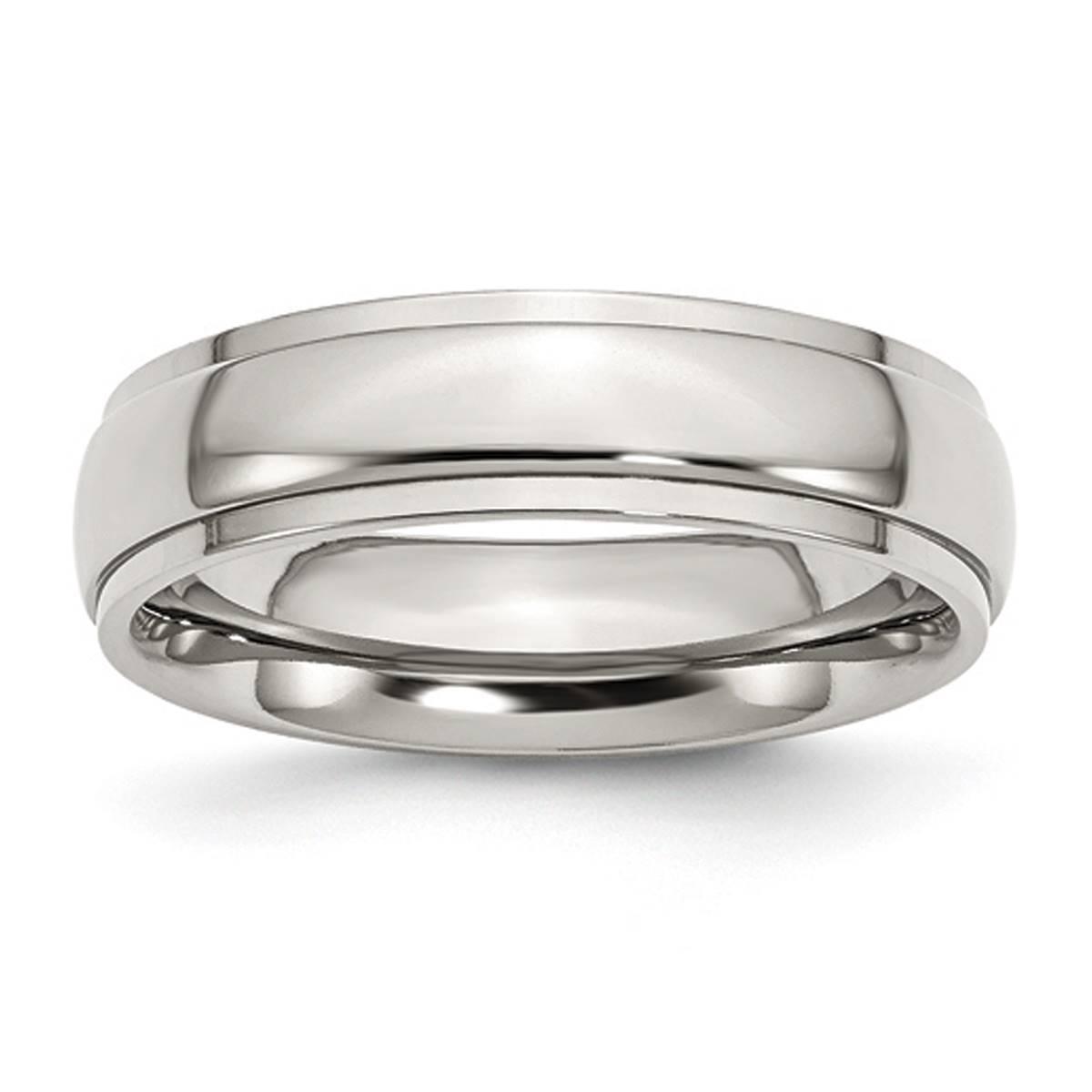 Mens Gentlemen's Classics(tm) 6mm Polished Silver & Ridged Edge Band