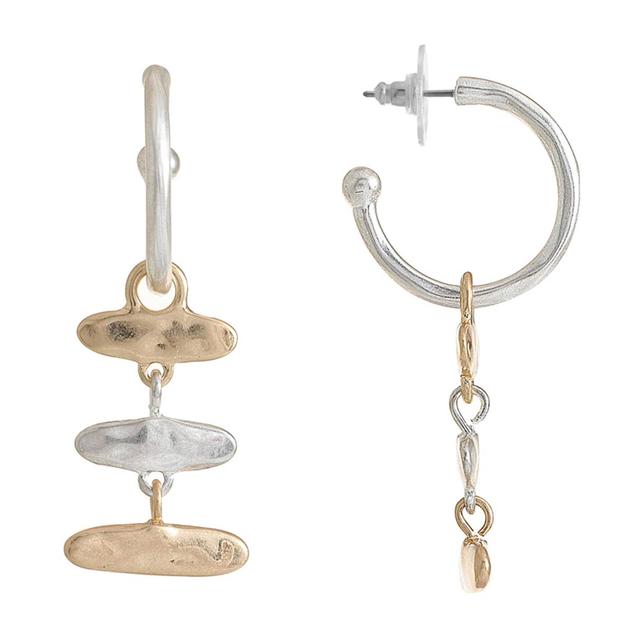 Bella Uno Worn Two-Tone Flat Oval Link Hoop Dangle Earrings