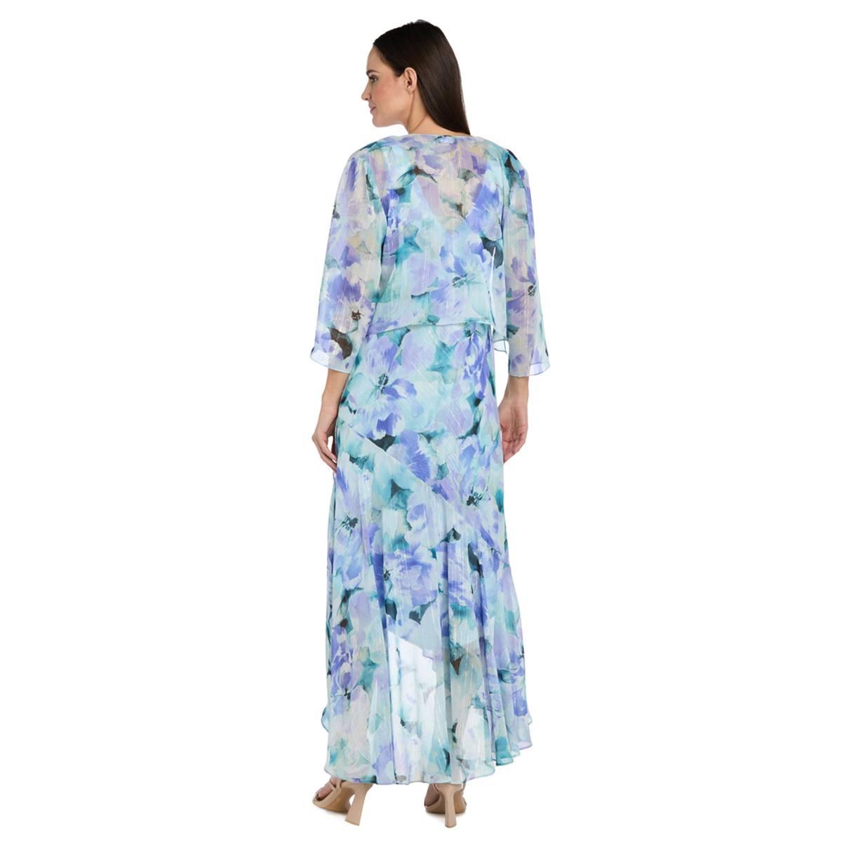 Womens R&M Richards 3/4 Sleeve Chiffon Floral Hi Low Jacket Dress