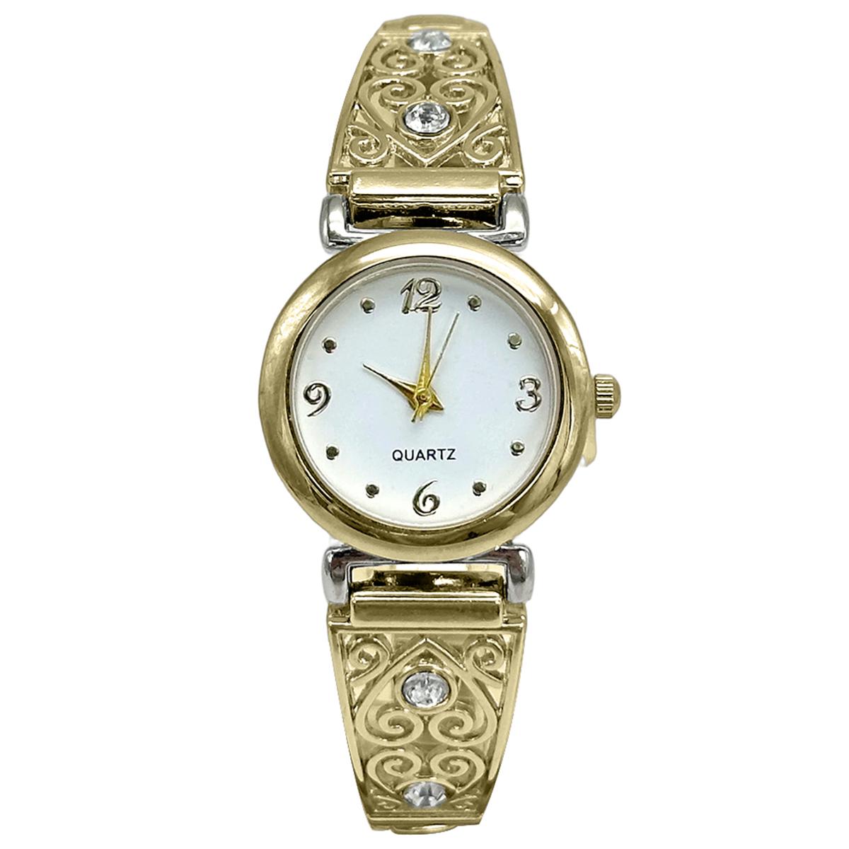 Womens White Dial Filigree Heart Bracelet Quartz Watch - LWBN02BV