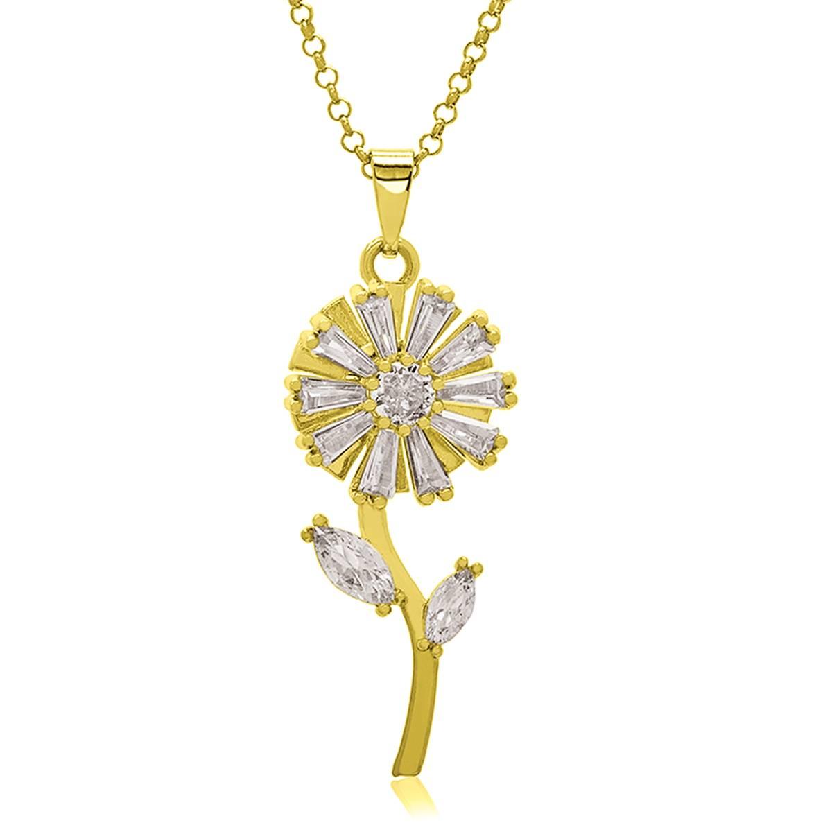 14kt. Gold Plated & CZ Full Flower Pendant Necklace
