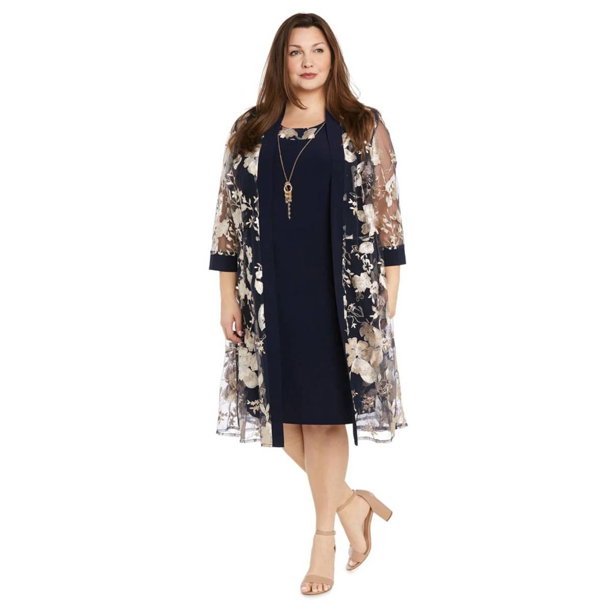 Plus Size R&M Richards Floral Threadwork Jacket Dress