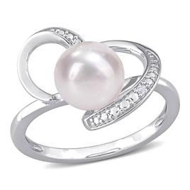 Gemstone Classics(tm) Cultured Pearl & Diamond Heart Ring