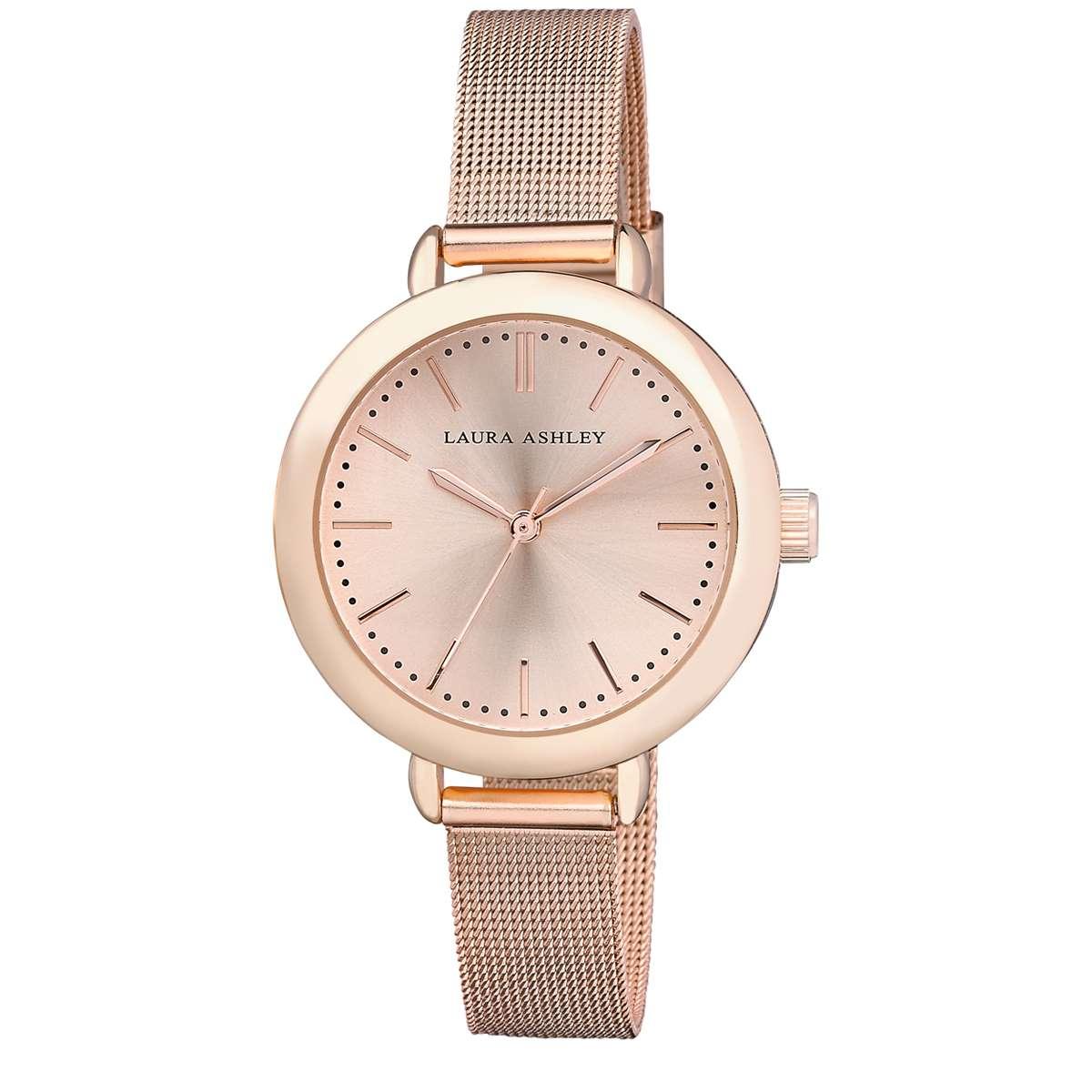 Womens Laura Ashley(R) Rose Gold Mesh Band Watch LA31026RG