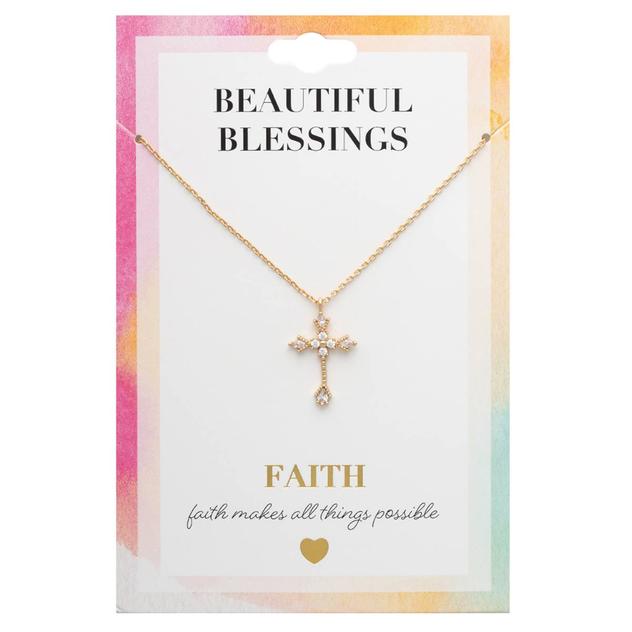 Beautiful Blessings Gold-tone Embellished Cross Pendant Necklace