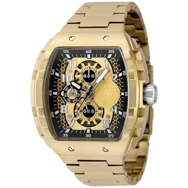 Mens Invicta Racing Black/Gold Skeleton Quartz Watch - 49066