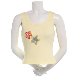 Juniors No Comment Corner Beaded Applique Rib Tank Top -Anise