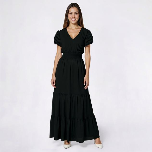 Womens Nanette Lepore Pleated Sleeve Smock Waist Maxi Dress