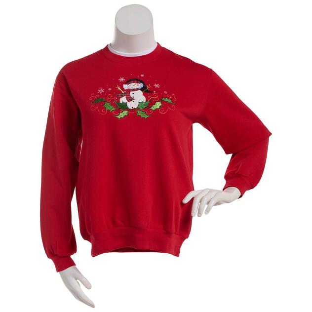 Womens Top Stitch by Morning Sun Snowman Holly Fleece Sweatshirt