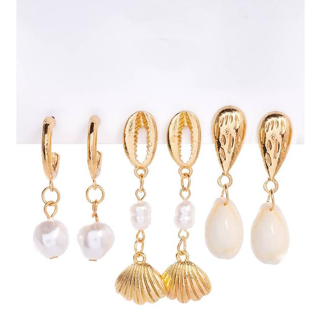 Ashley Cooper™ 3pr. Conch Shell & Pearl Drop & Cuff Earrings