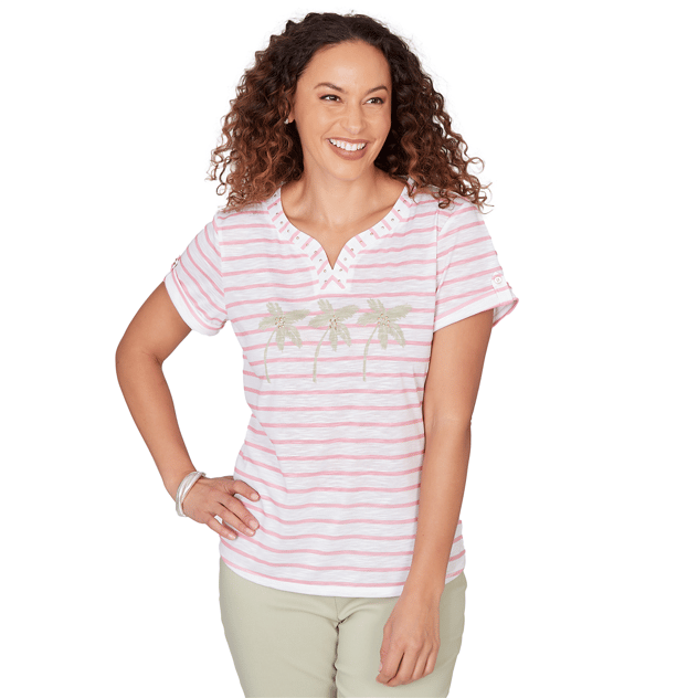 Womens Hearts of Palm Bloom Service Tropical Stripe Blouse