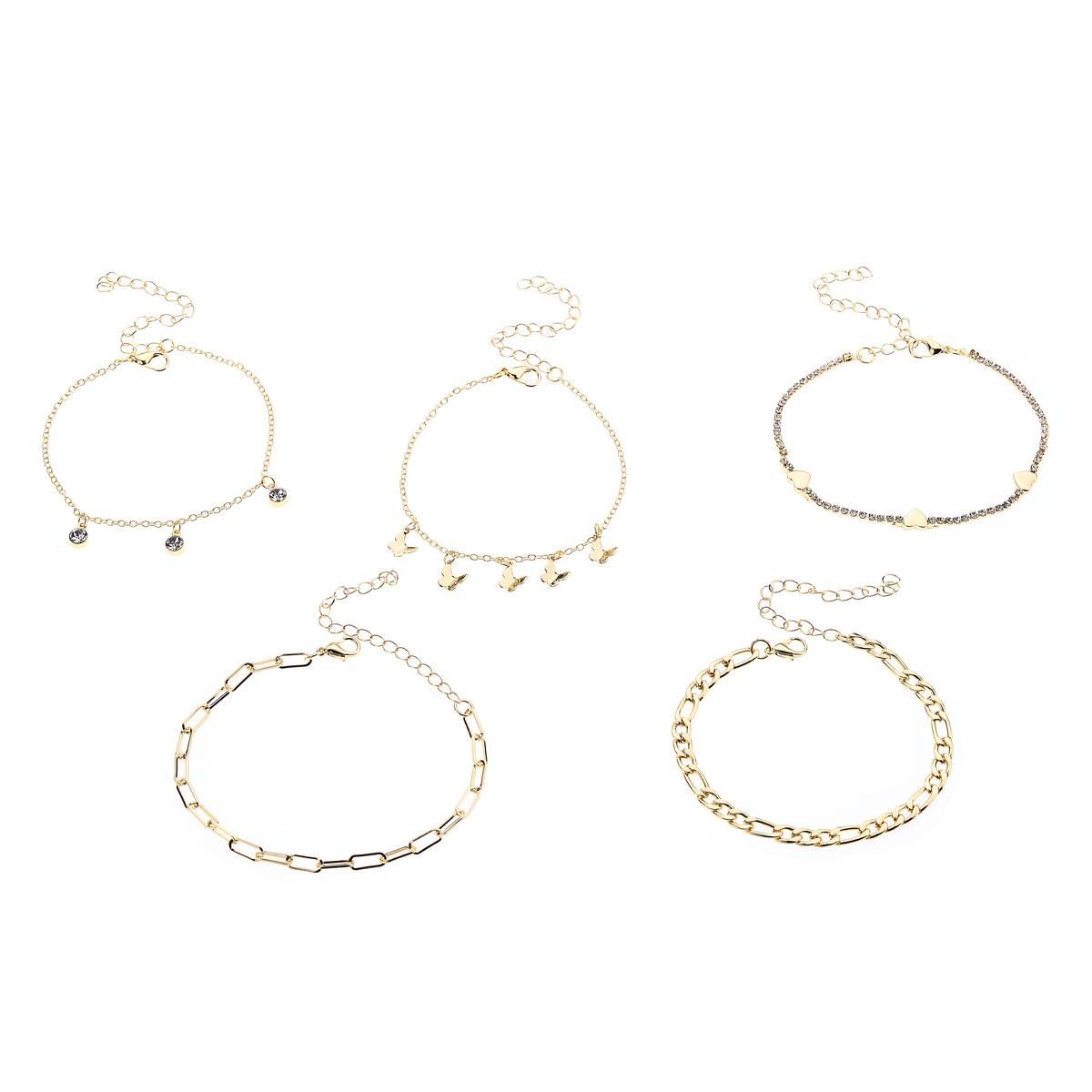 Ashley 5pc. Gold-Tone Butterfly & Heart Chain Metal Bracelets