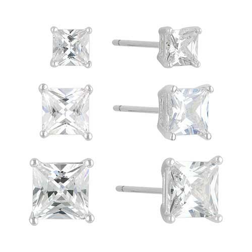 Sunstone 3pr. Sterling Silver Square Stud Earrings Set