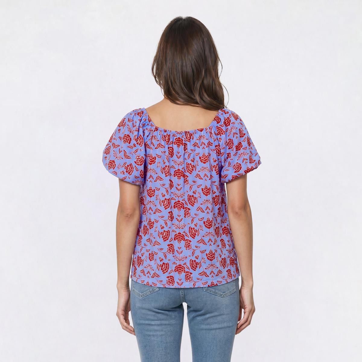 Womens Absolutely Famous Floral Ruffle Neck Blouse