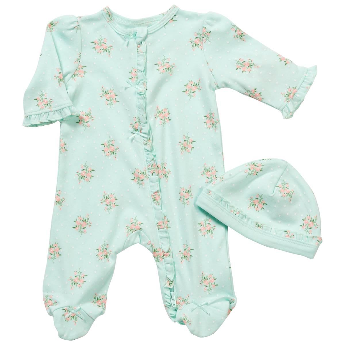 Baby Girl (NB-9M) Little Me(R) Delicate Floral Footie w/ Hat