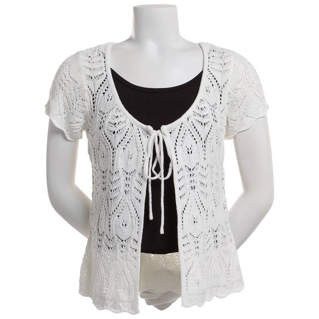 Juniors A. Byer Short Sleeve Tie Front Cardigan