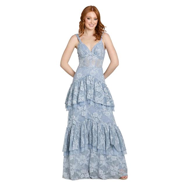 Juniors Morgan & Co. Sequin Lace Corset Triple Tier A-Line Dress