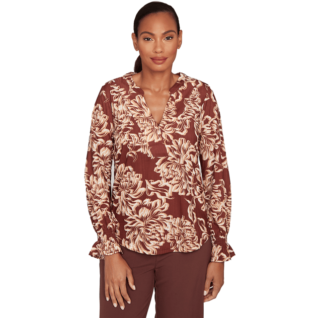 Womens Emaline Rockford Floral Long Sleeve Split Neck Blouse