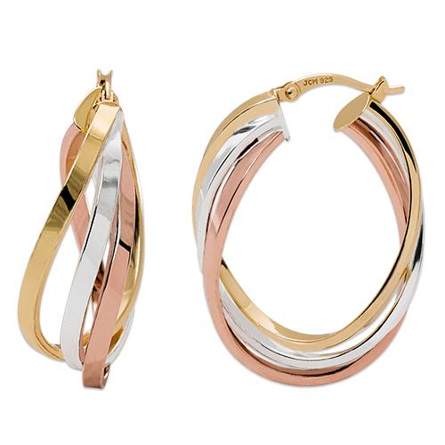 Ellen Tracy Sterling Silver Tri-Color Twist Hoops