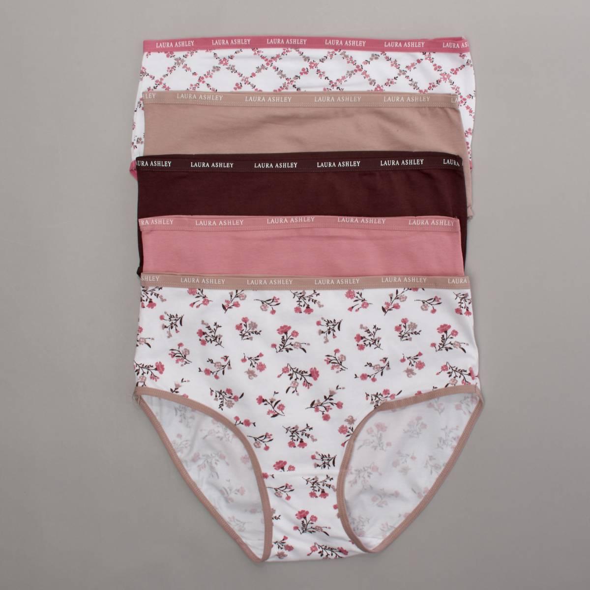 Womens Laura Ashley(R) 5pk. Brief Panties with Logo - LS9221-5PKRJ