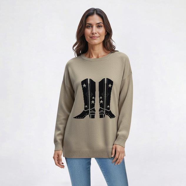 Womens Hanna & Gracie Long Sleeve Cowboys Boot Sweater