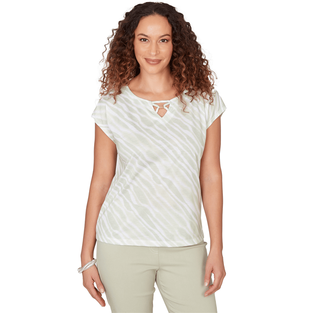 Womens Hearts of Palm Bloom Service Cap Sleeve Stripe Blouse