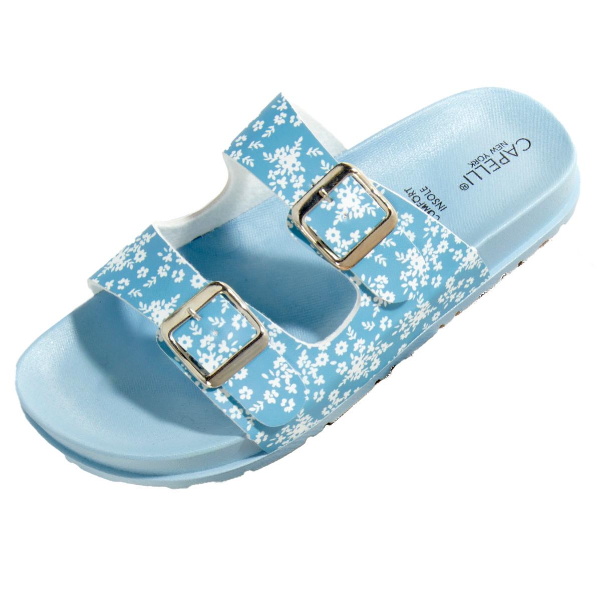 Womens Capelli New York Floral Double Strap Slide Sandals