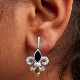 Haus of Brilliance Onyx & Citrine Fleur de Lis Dangle Earrings