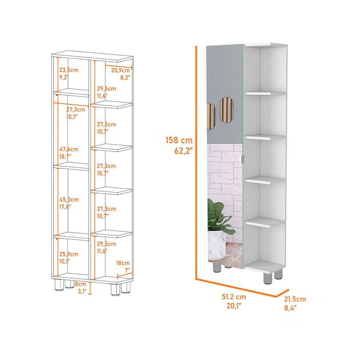 FM FURNITURE Los Angeles White Linen Cabinet w/ Mirror