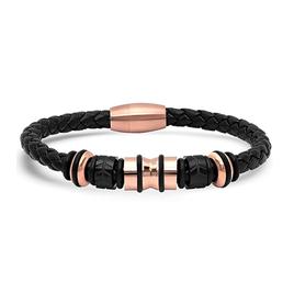 Mens Steeltime 18kt. Rose Gold &amp; Leather Braided Bracelet