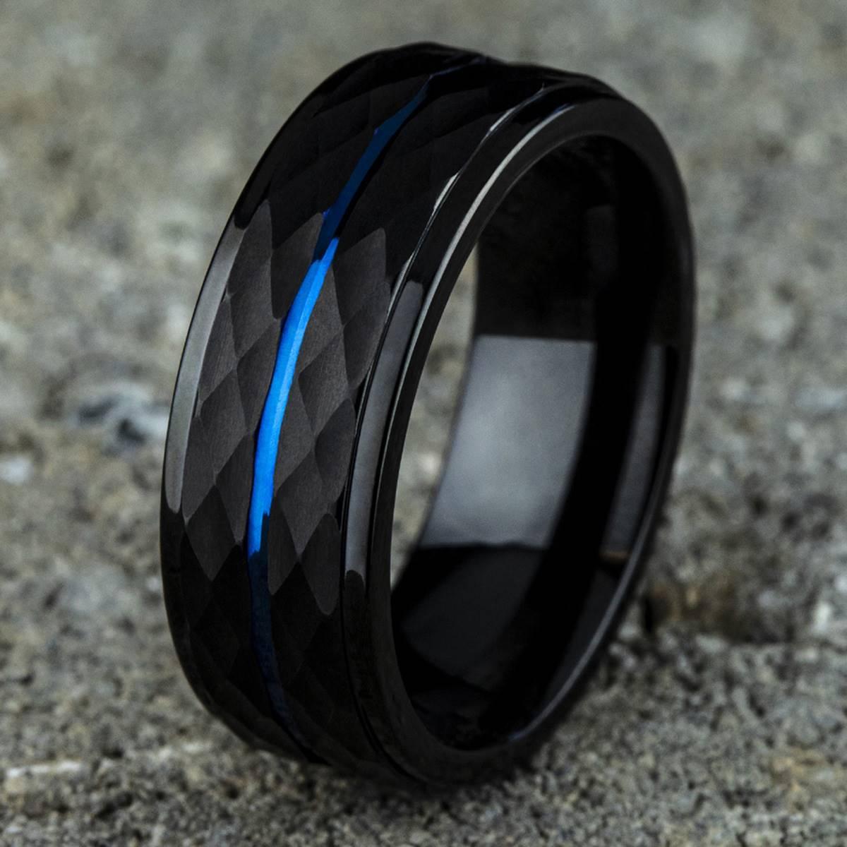 Mens Endless Affection™ 8mm Black Cobalt Faceted Band