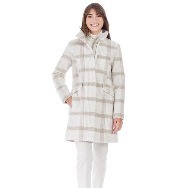 Womens Nine West Full Zip Faux Wool Plaid Coat