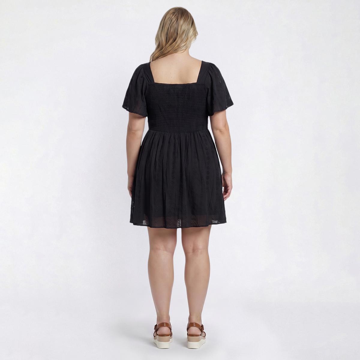 Juniors Plus Angie Flutter Sleeve Twist Front Eyelet Dress
