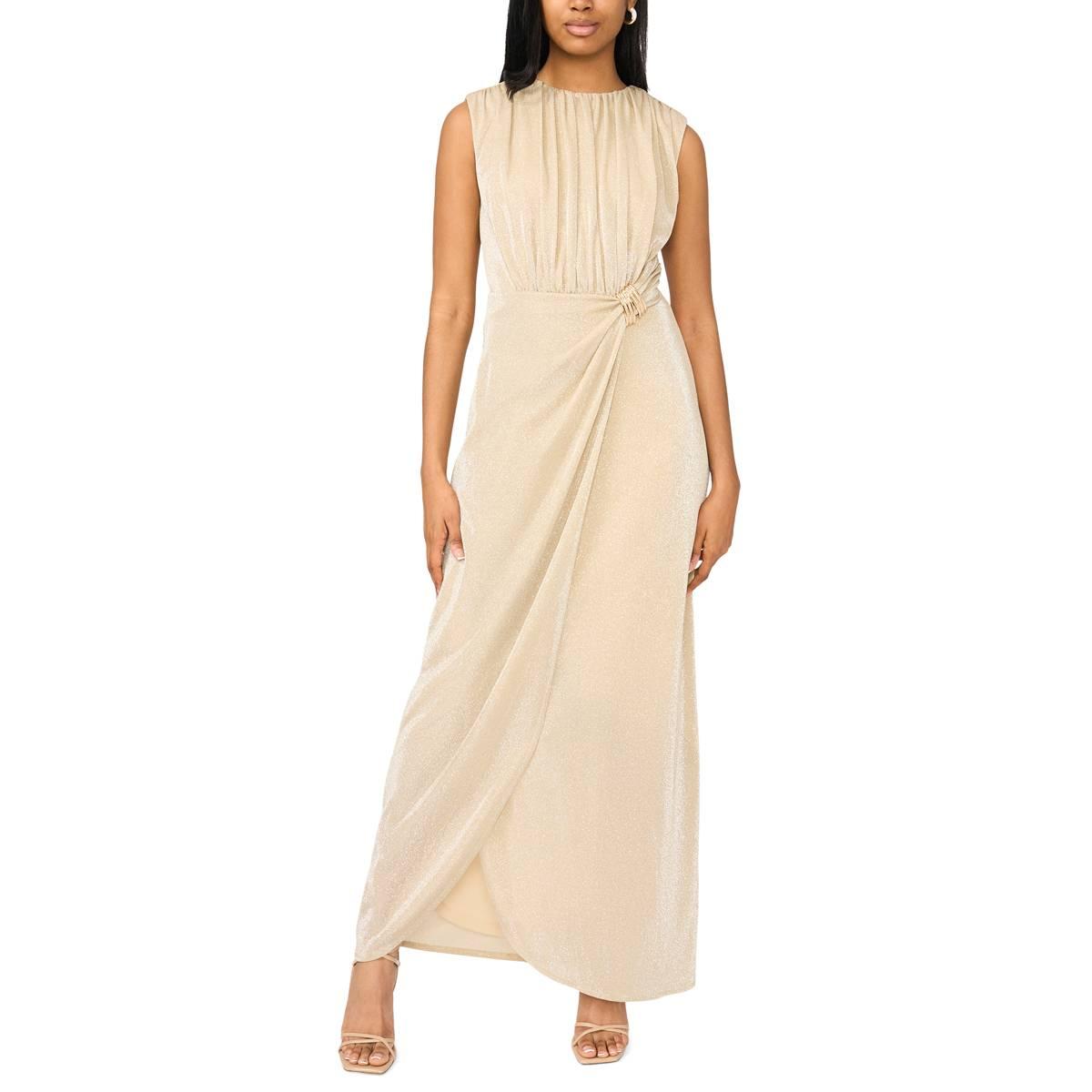 Womens MSK Sleeveless Metallic Knit Side Drape Midi