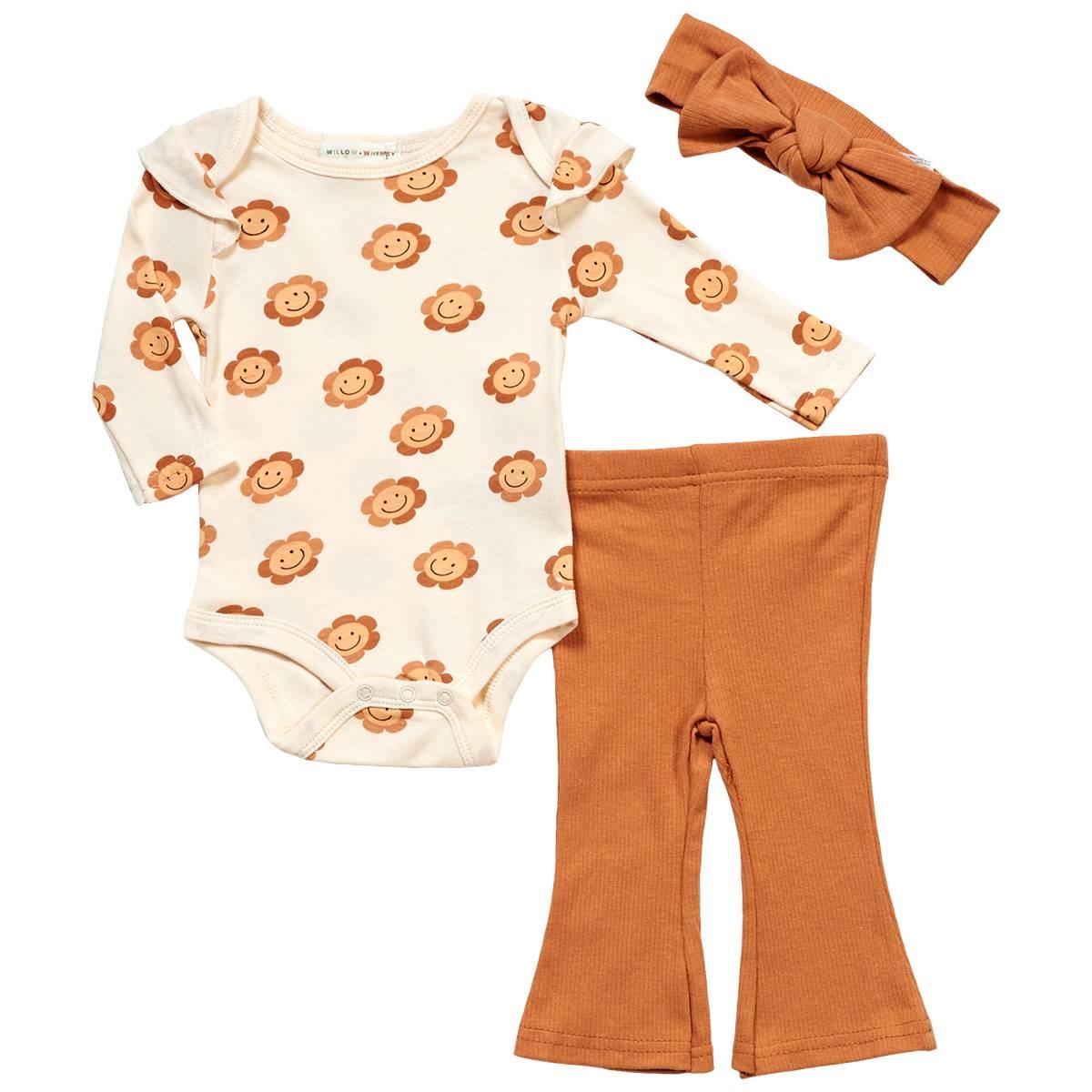 Baby Girl (NB-9M) Willow & Whimsy(R) 3pc. Daisy/Smiley Bodysuit Set