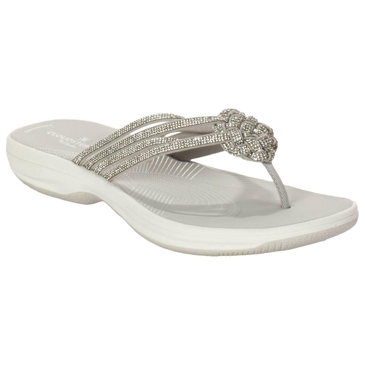 Womens Clarks(R) Cloudsteppers Breeze Gem Flip Flops