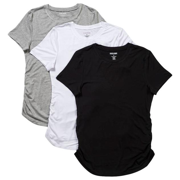 Womens Feathers 3pk. Side Ruche Short Sleeve Solid Maternity Tees