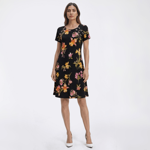 Womens MSK Short Sleeve Floral Grommet Trim Shift Dress