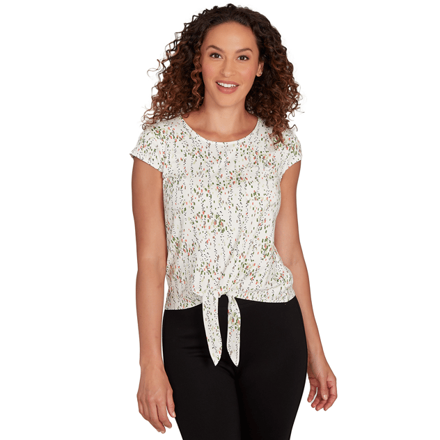 Petite Emaline Key Items Cap Sleeve Abstract Tie Front Tee