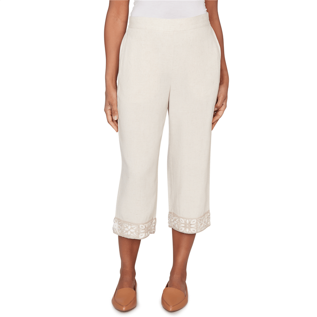 Petite Alfred Dunner Natural Wonder Embroidered Linen Capris