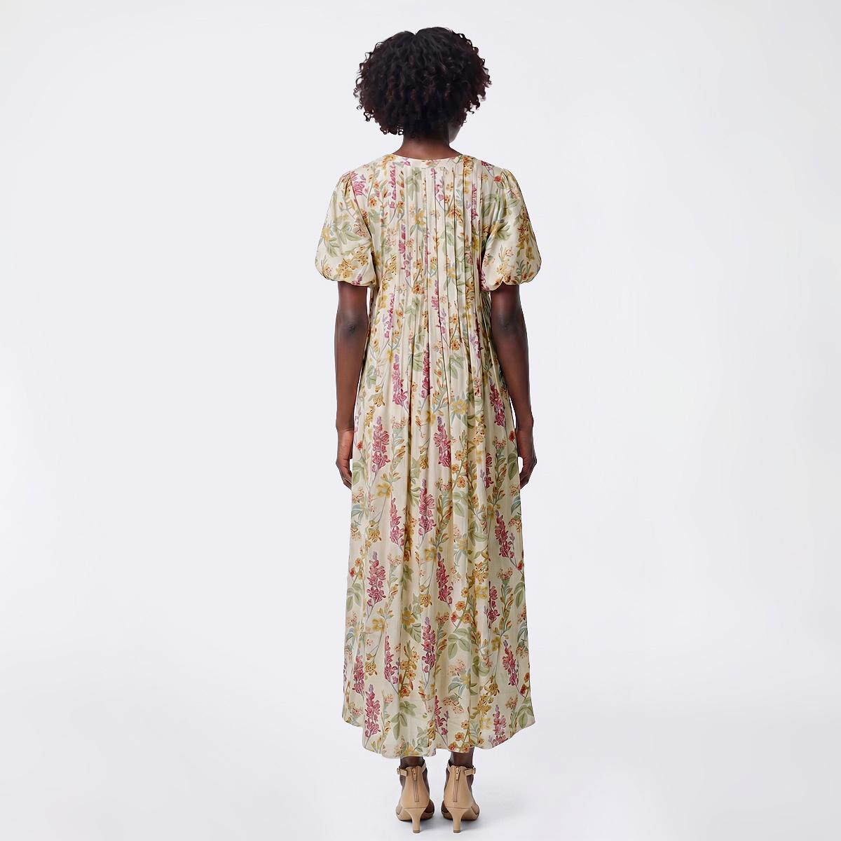Womens Rose & Everly Puff Sleeve Pintuck Pleat Floral Maxi Dress
