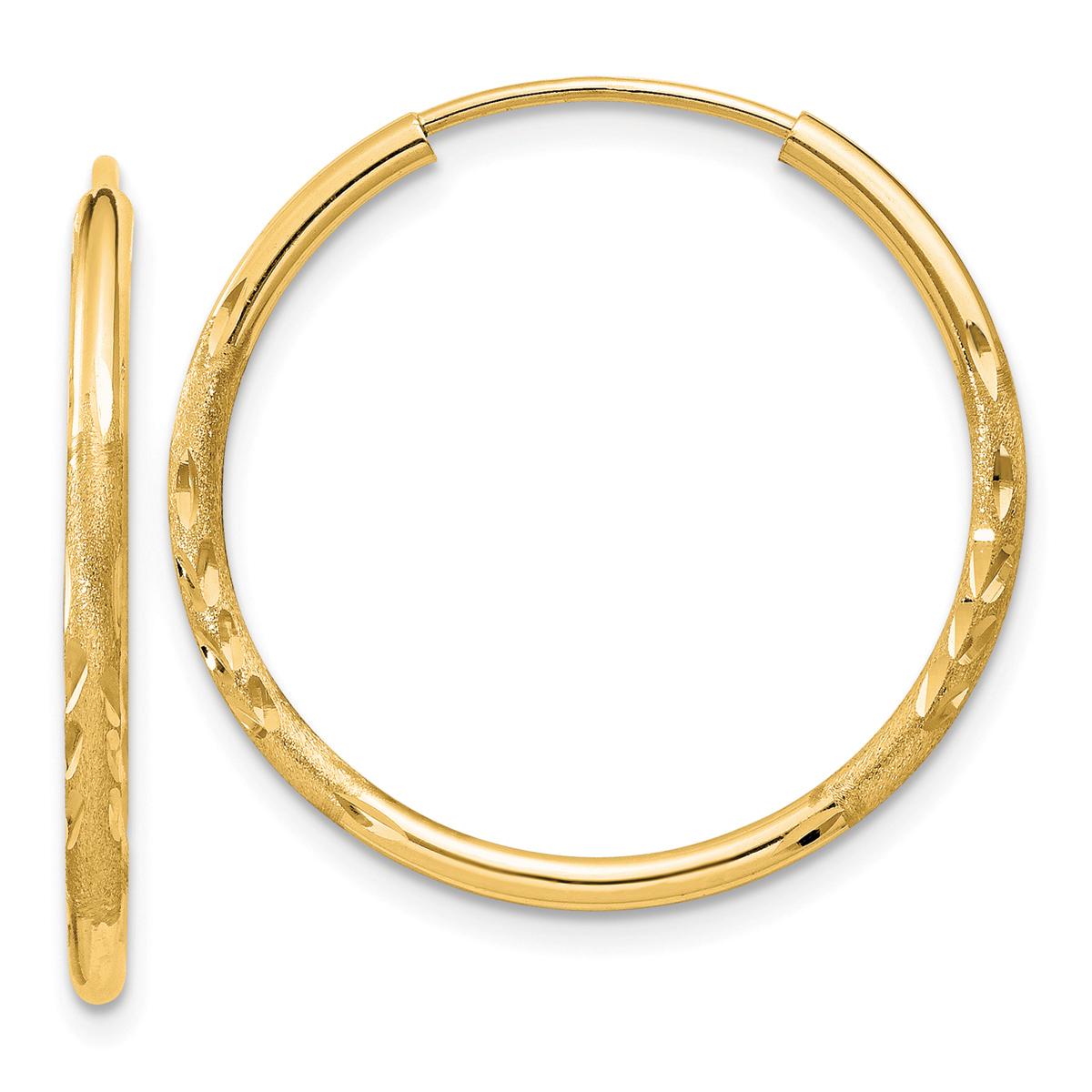 Gold Classics(tm) 14k Satin Diamond 22mm. Cut Hoop Earrings