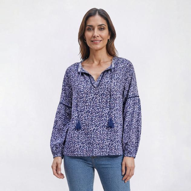 Womens LANDS’ END® Ruffle Neck Ditsy Floral Blouse