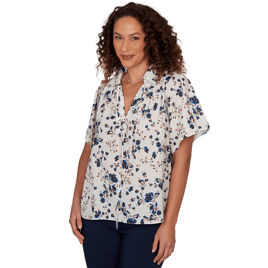 Petite Emaline Summer In The City Tie Neck Floral Blouse