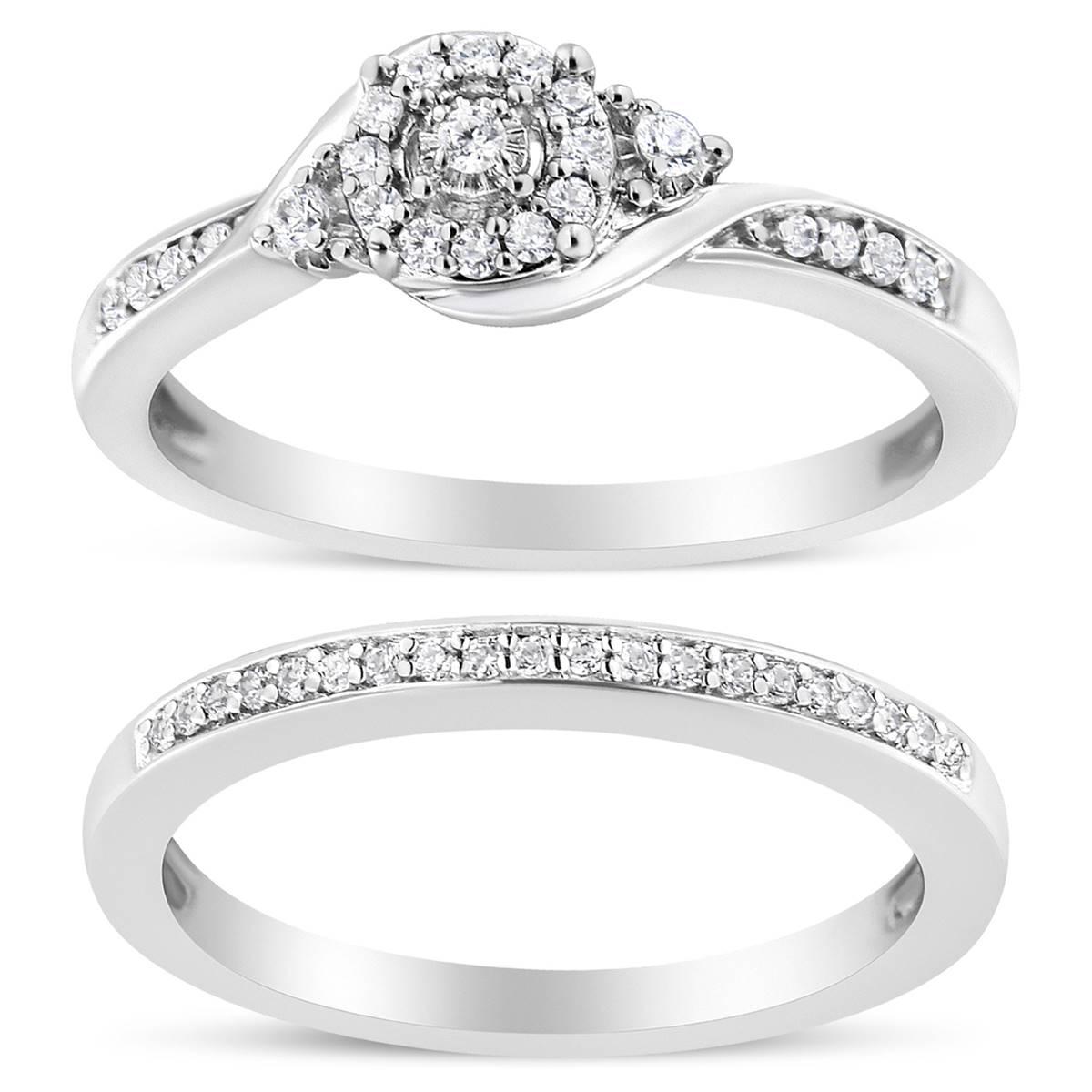Haus of Brilliance Sterling Silver 1/4ct. Diamond Halo Bridal Set