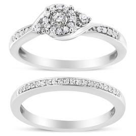 Haus of Brilliance Sterling Silver 1/4ct. Diamond Halo Bridal Set