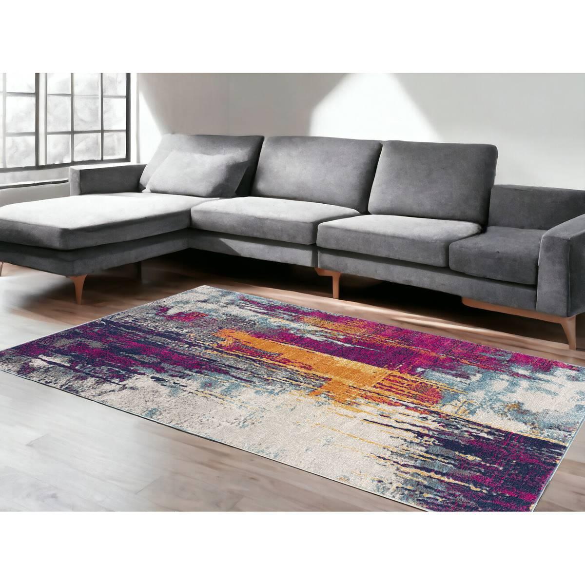 9th & Pike® Grey and Purple Abstract Rectangular Area Rug