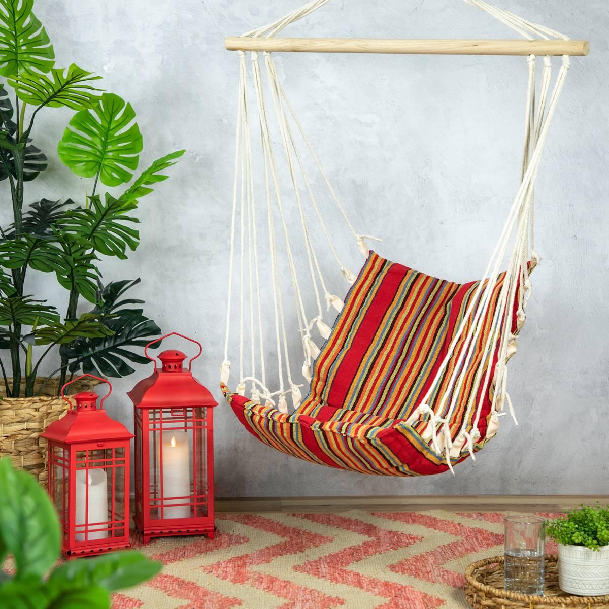 Northlight Seasonal Striped Hammock Chair w/ Padding & Wooden Bar