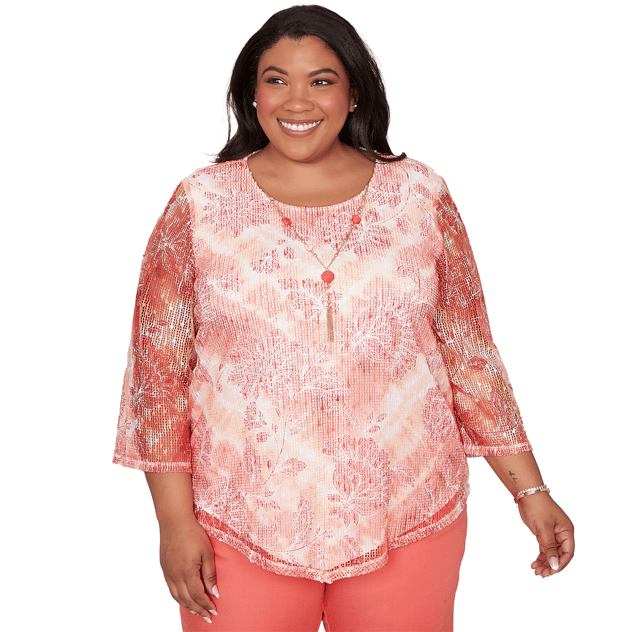 Plus Size Alfred Dunner Resort Living Tie Dye Floral Blouse