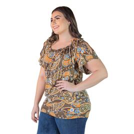Plus Size 24/7 Comfort Apparel Split Shoulder Printed Top